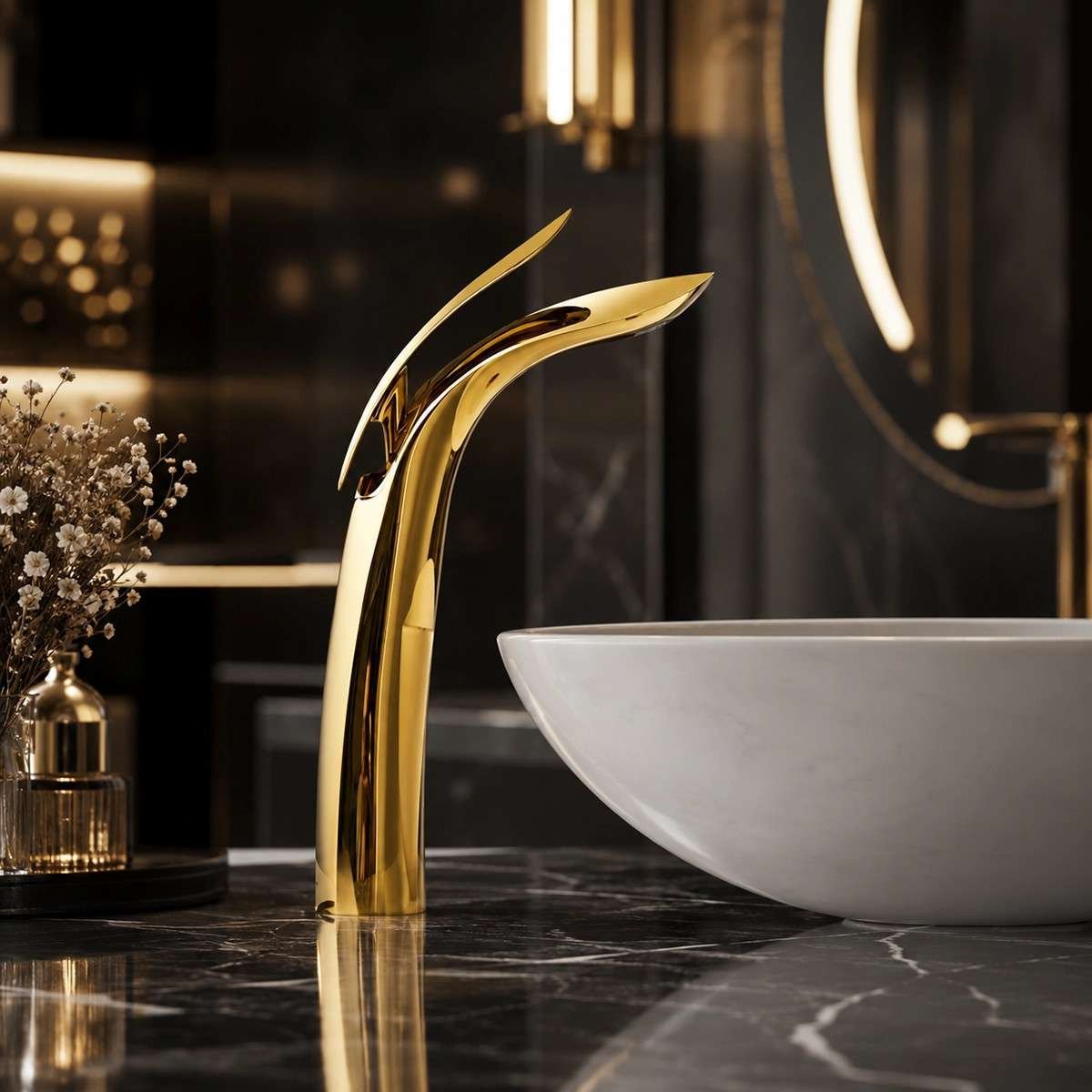 Mitigeur lavabo surélevé Kopt doré | Robinet haut de gamme