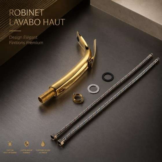 Mitigeur lavabo surélevé Kopt doré | Robinet haut de gamme