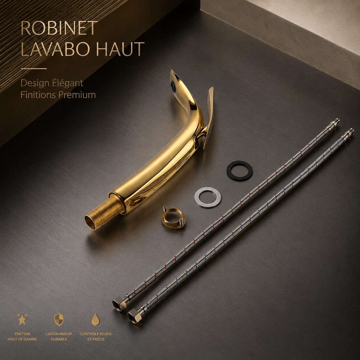 Mitigeur lavabo surélevé Kopt doré | Robinet haut de gamme