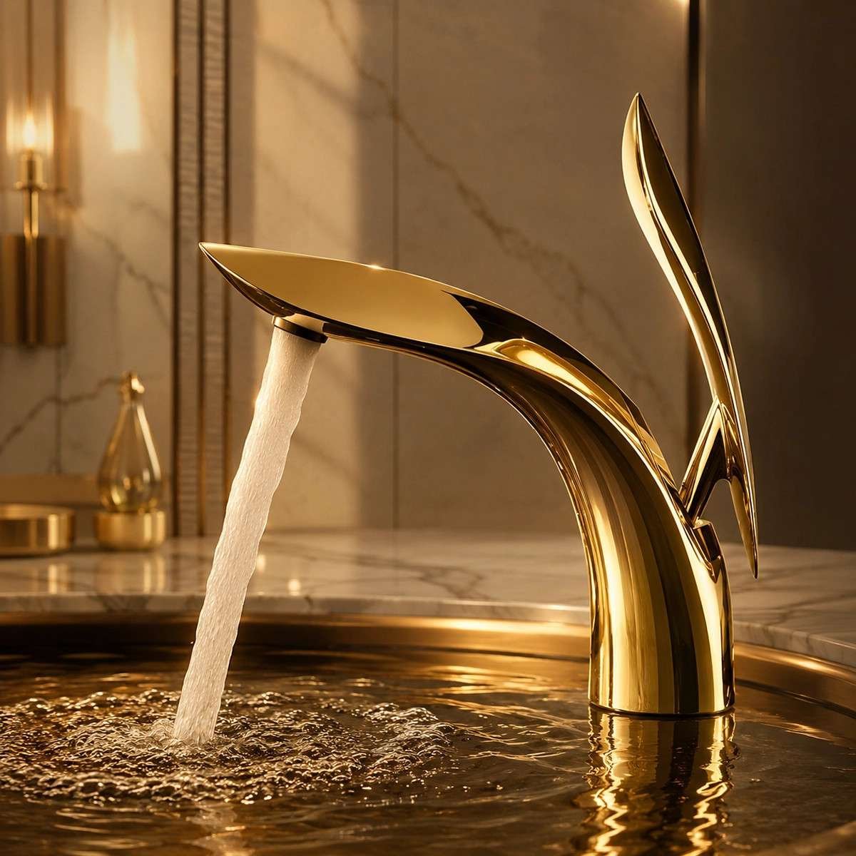 Mitigeur vasque doré Carda en laiton – Salle de bain luxe