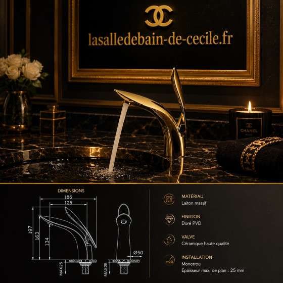 Mitigeur vasque doré Carda en laiton – Salle de bain luxe