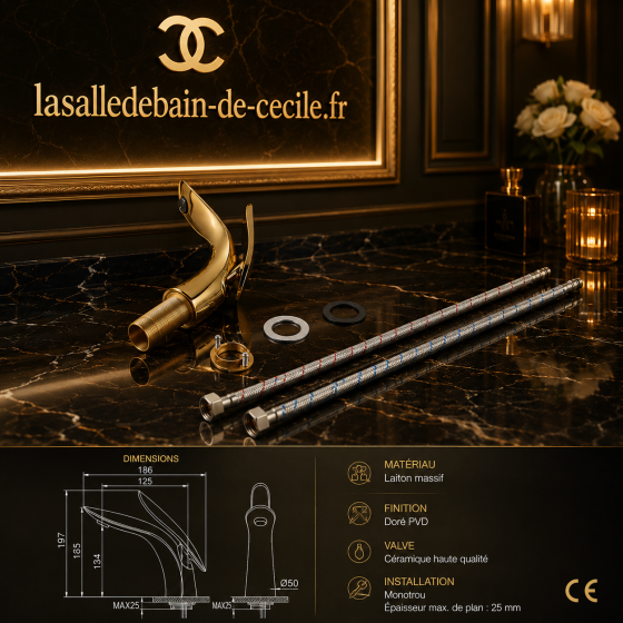 Mitigeur vasque doré Carda en laiton – Salle de bain luxe