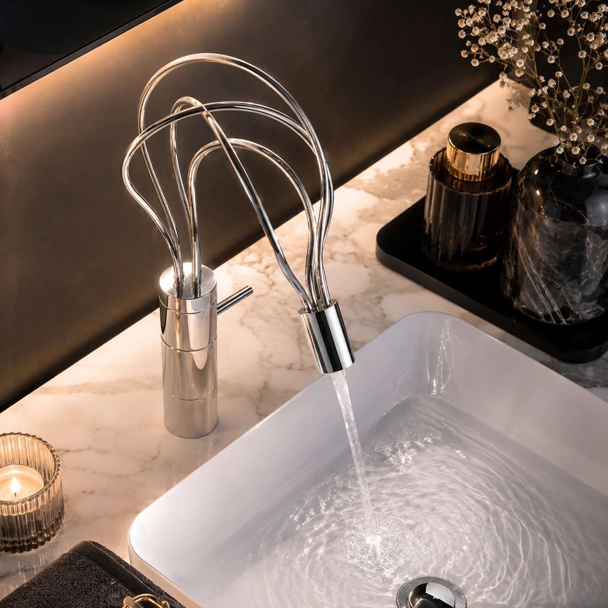 Mitigeur lavabo LED Naiso chrome inox | Indicateur eau