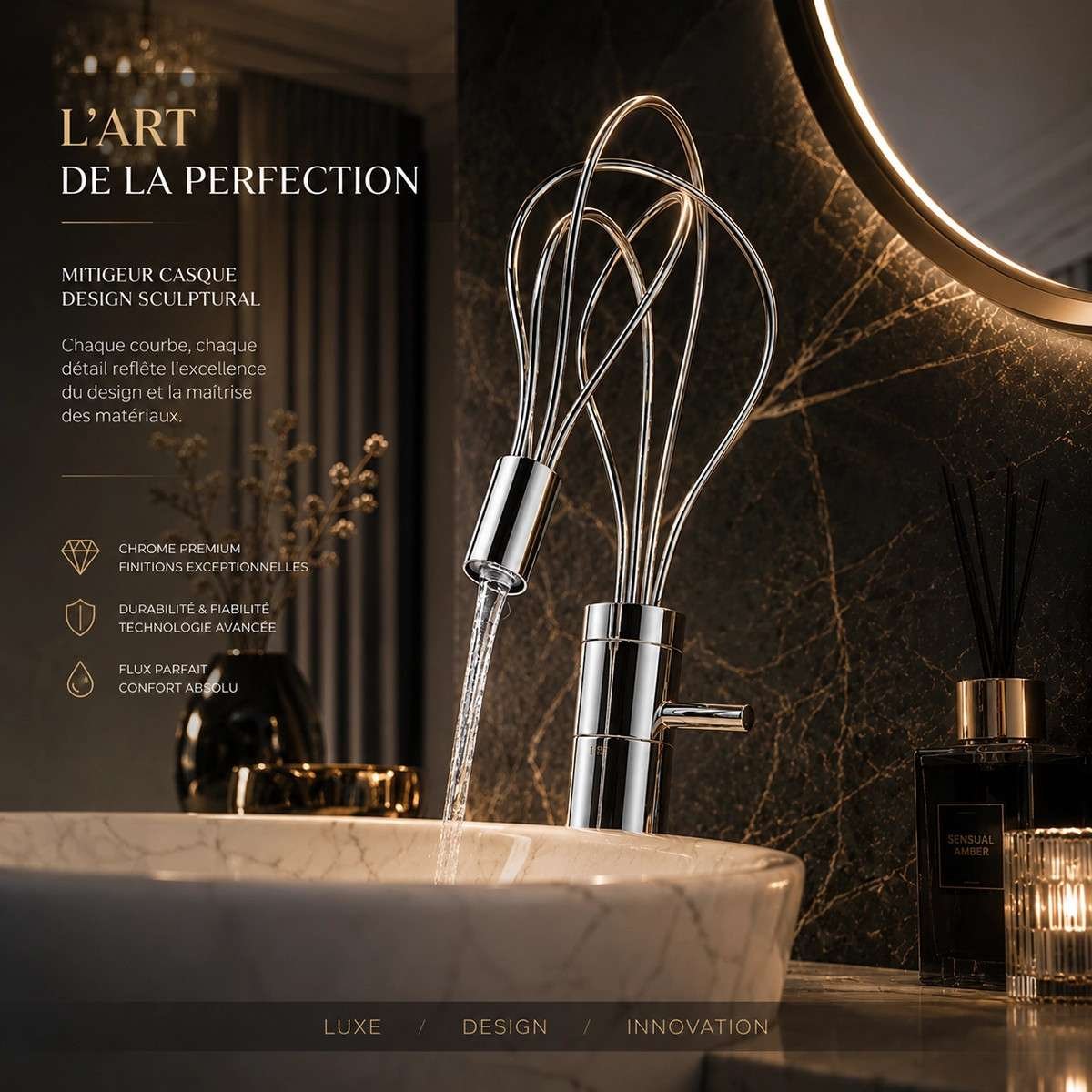 Mitigeur lavabo LED Naiso chrome inox | Indicateur eau