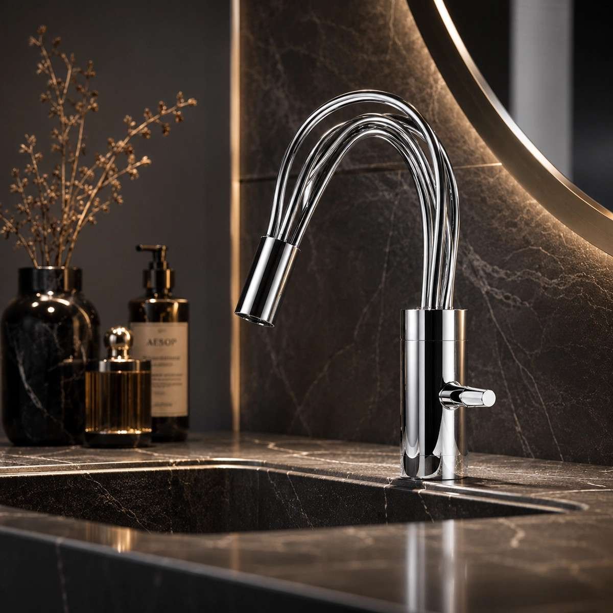 Mitigeur lavabo LED Naiso chrome inox | Indicateur eau