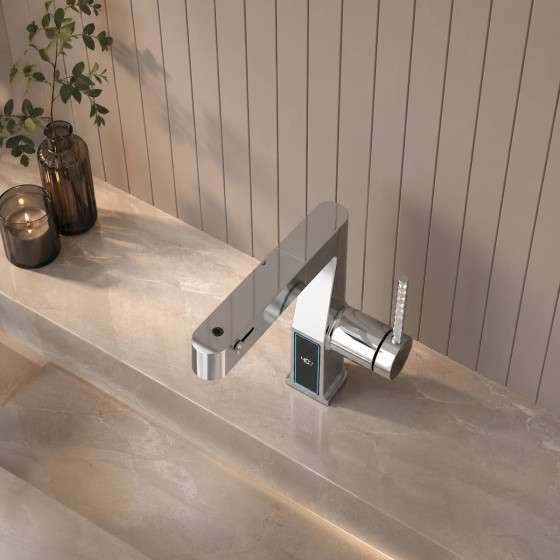 Mitigeur lavabo LED chromé avec douchette – Affichage température