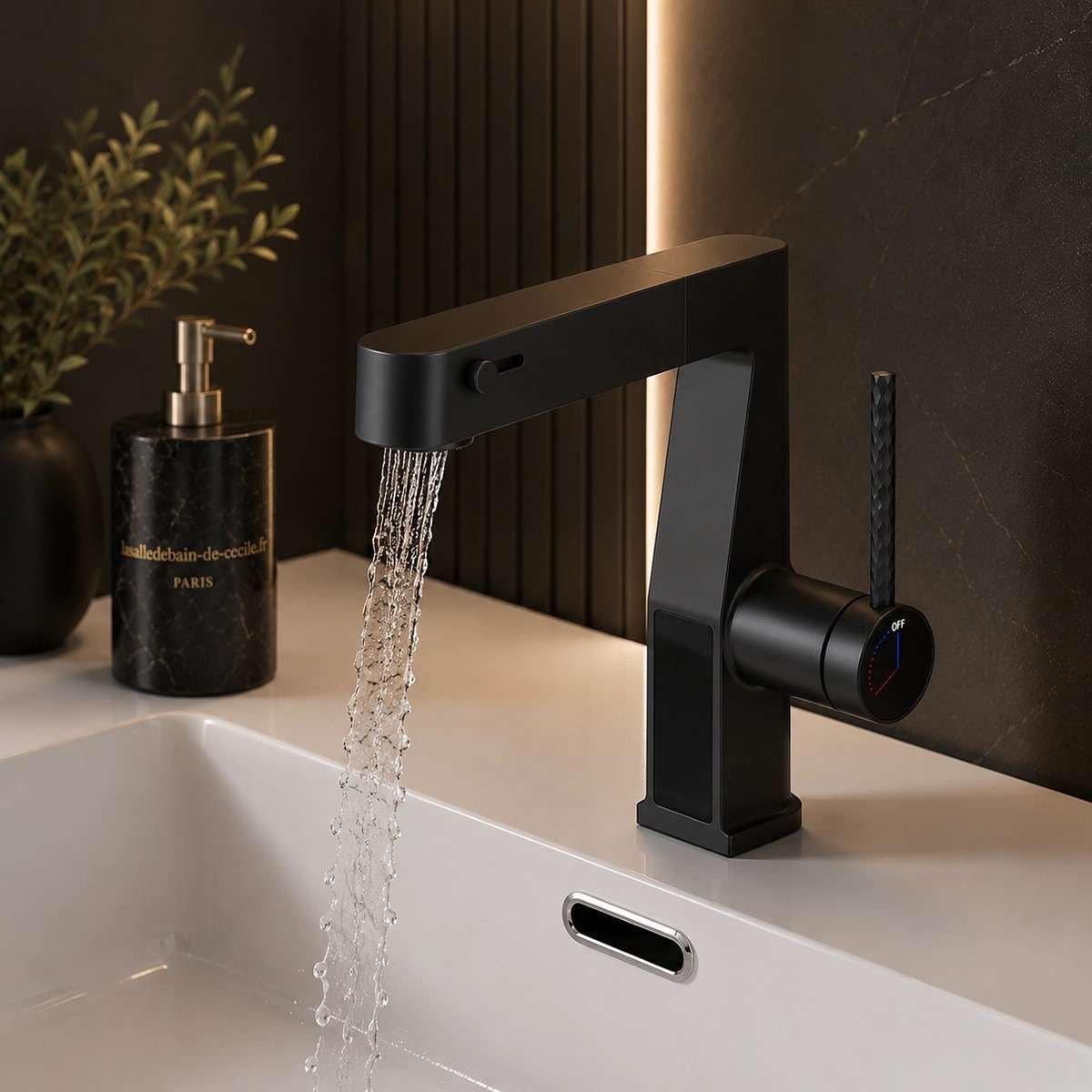 Mitigeur lavabo LED noir vasque | Douchette 3 fonctions