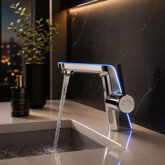 Mitigeur lavabo LED chrome vasque | Indicateur température