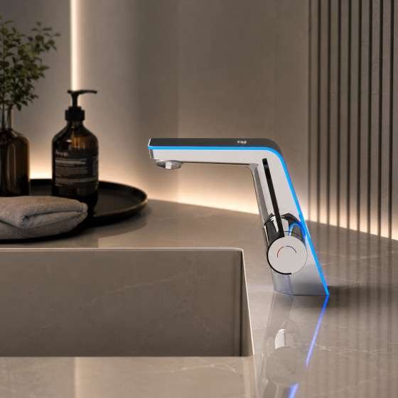 Mitigeur lavabo LED chrome vasque | Indicateur température