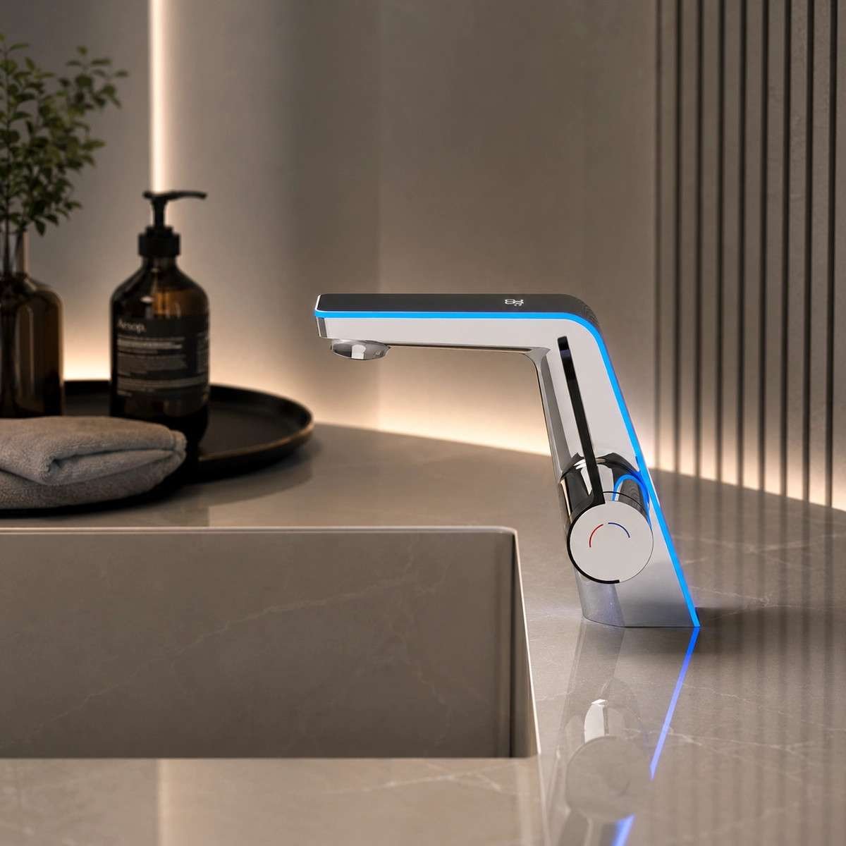 Mitigeur lavabo LED chrome vasque | Indicateur température