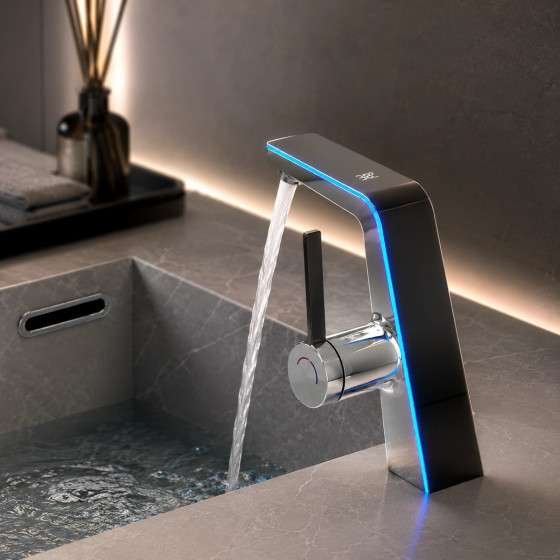Mitigeur lavabo LED chrome vasque | Indicateur température