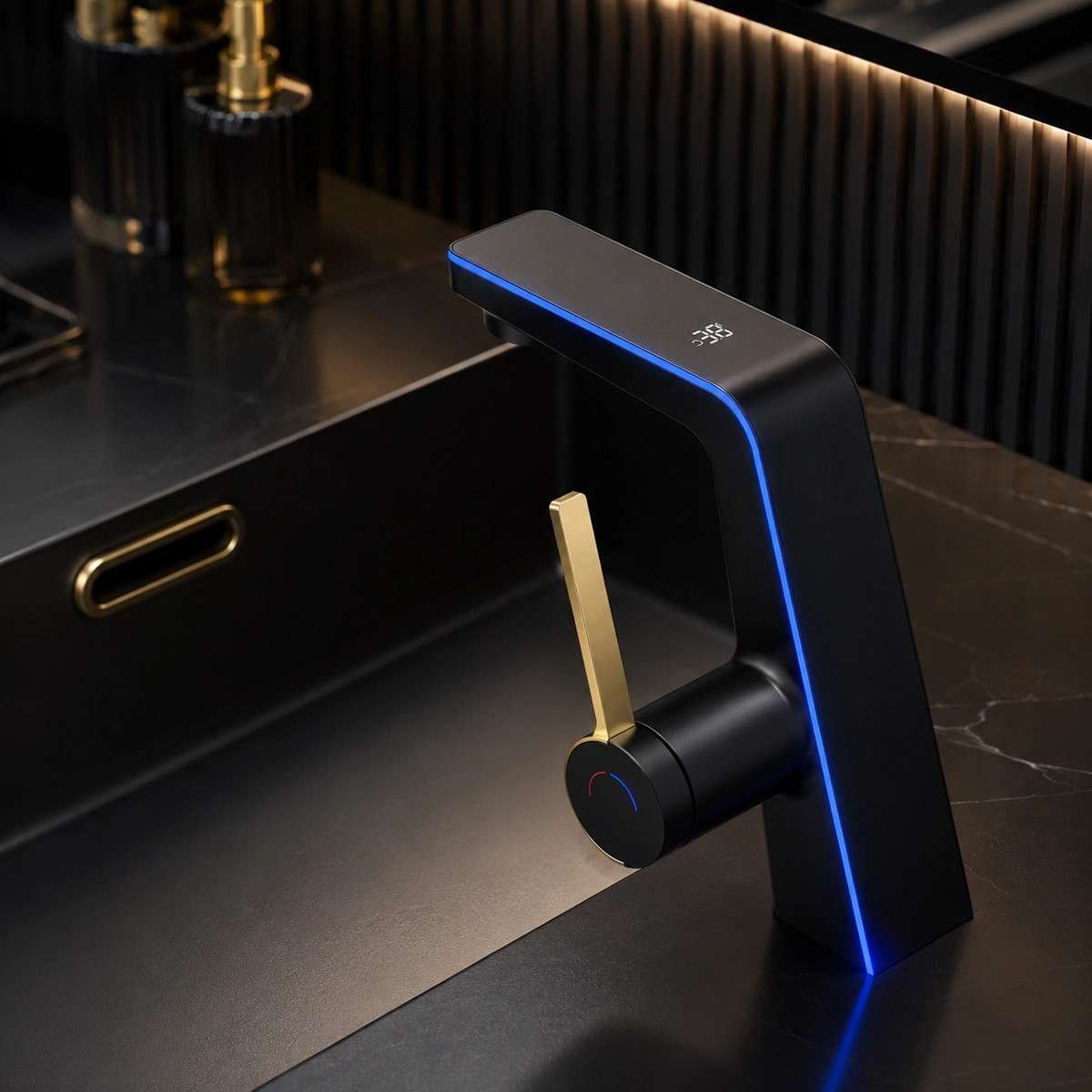 Mitigeur lavabo noir LED – Affichage température intelligent
