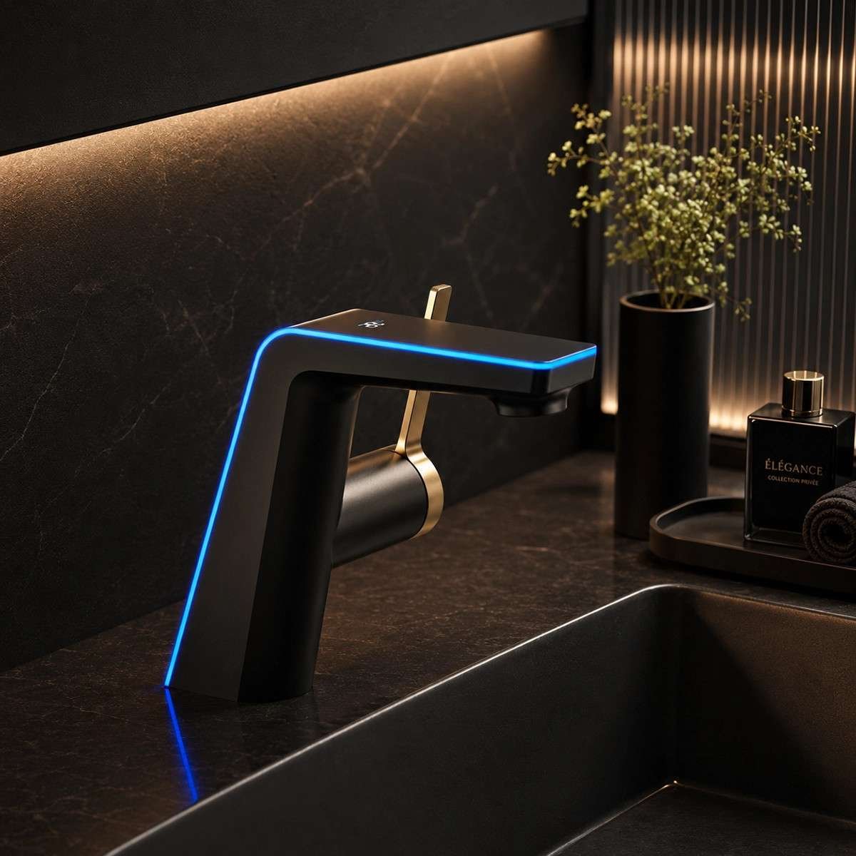 Mitigeur lavabo noir LED – Affichage température intelligent
