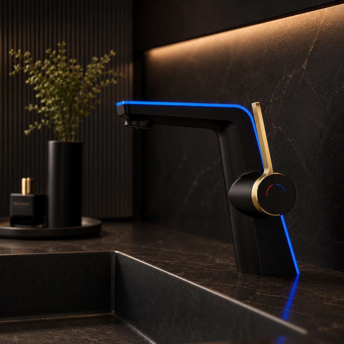 Mitigeur lavabo noir LED – Affichage température intelligent