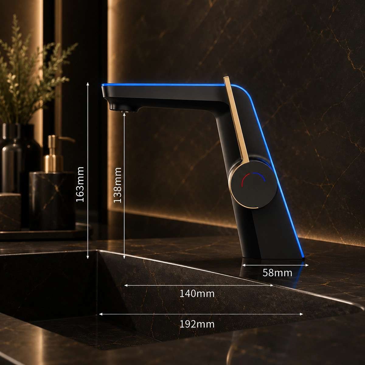 Mitigeur lavabo noir LED – Affichage température intelligent