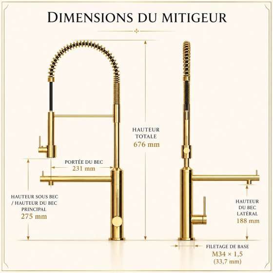 Mitigeur cuisine semi-pro bisso doré | Design haut de gamme