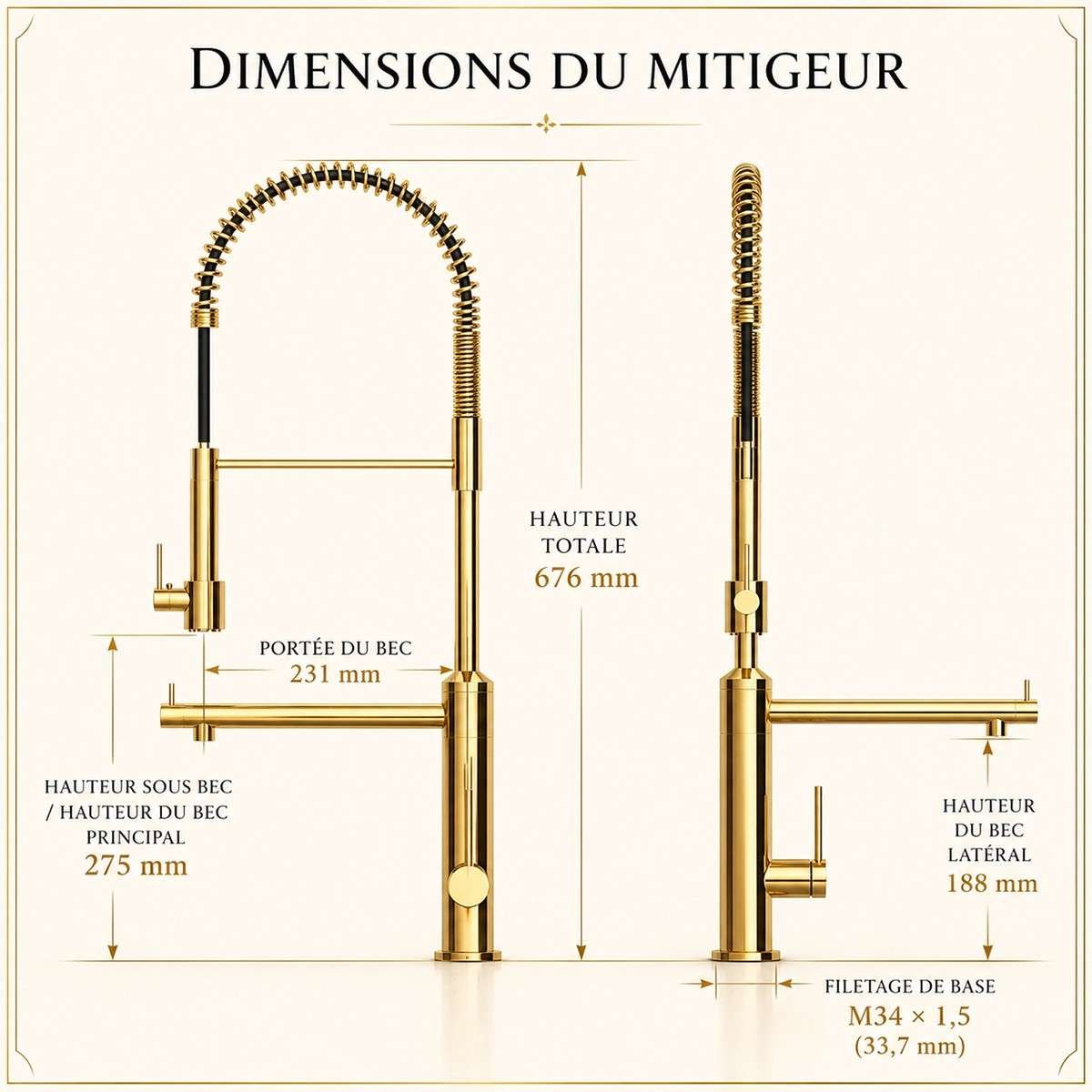 Mitigeur cuisine semi-pro bisso doré | Design haut de gamme