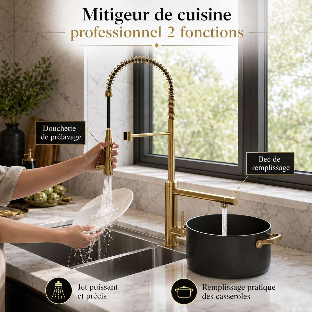 Mitigeur cuisine semi-pro bisso doré | Design haut de gamme