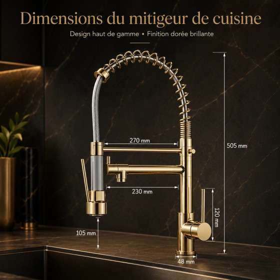 Mitigeur évier cuisine Diam’s doré | Douchette extractible
