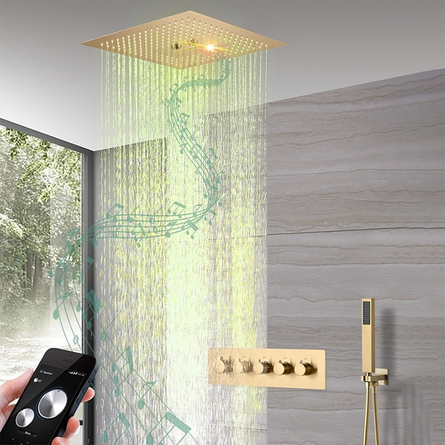 Ciel de pluie connecté led doré brossé, Caracas - category_name - EUGE597101 - shop_name
