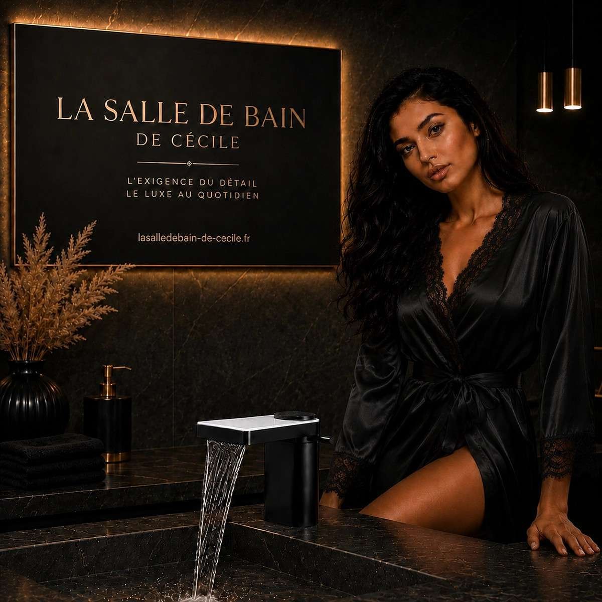 Mitigeur lavabo électronique noir avec affichage – Cuela