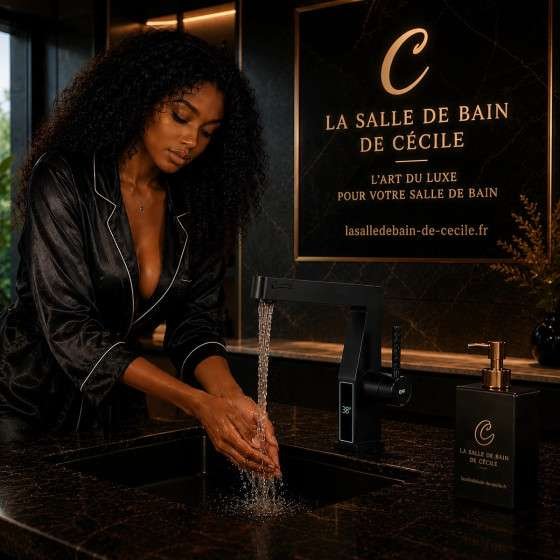 Mitigeur lavabo LED noir vasque | Douchette 3 fonctions