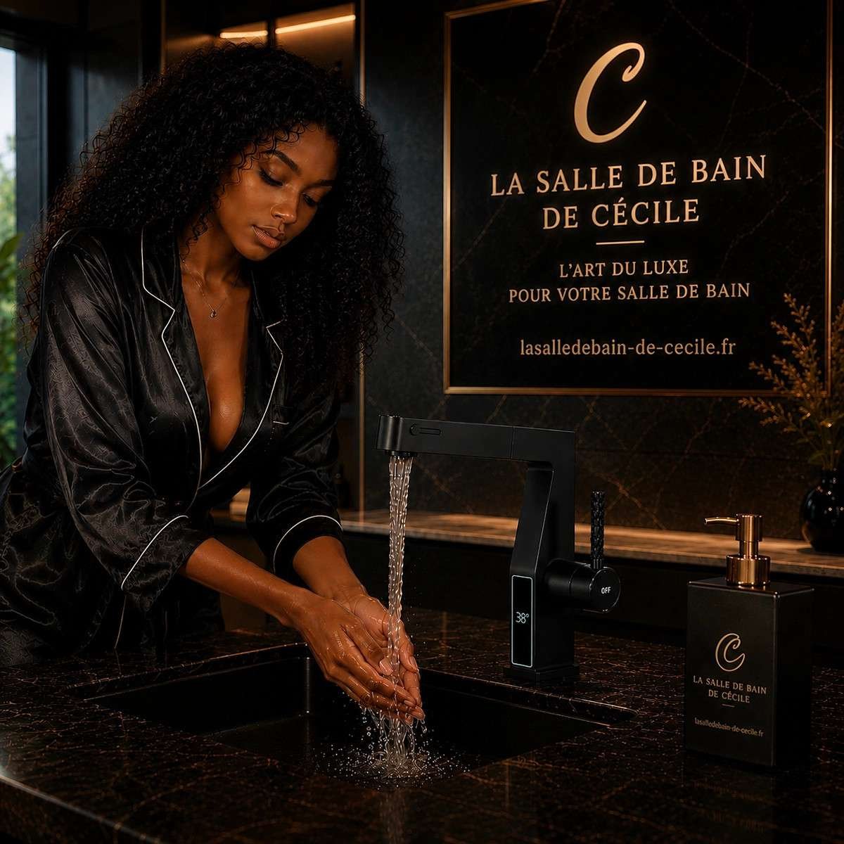 Mitigeur lavabo LED noir vasque | Douchette 3 fonctions