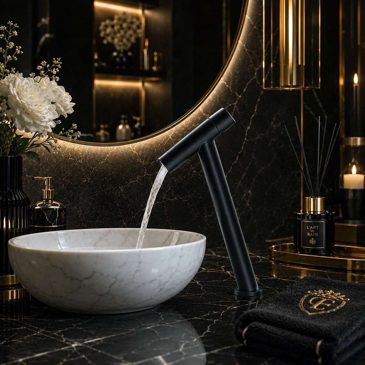 Mitigeur lavabo surélevé Kyo noir | Design incliné moderne