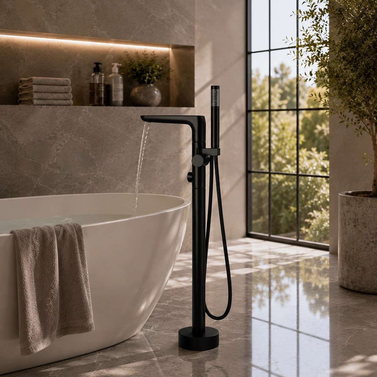 Mitigeur baignoire îlot au sol noir Caen inox