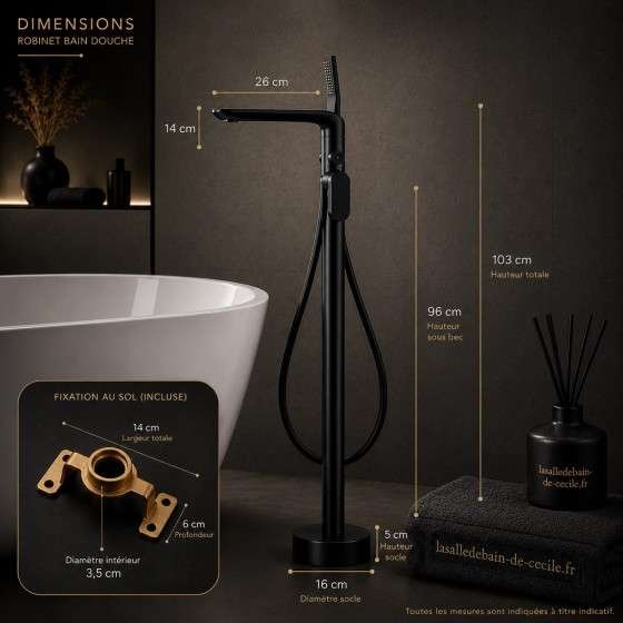 Mitigeur sur Pied Noir Stim – Cascade Élégante & Douchette