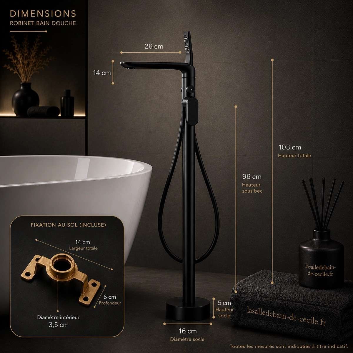 Mitigeur sur Pied Noir Stim – Cascade Élégante & Douchette