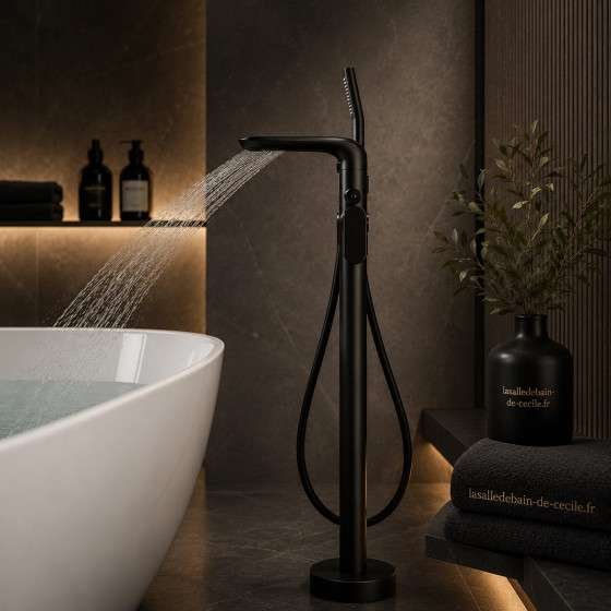 Mitigeur sur Pied Noir Stim – Cascade Élégante & Douchette