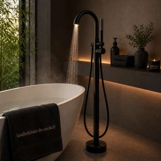 Mitigeur baignoire au sol LED Fusion noir | Design moderne