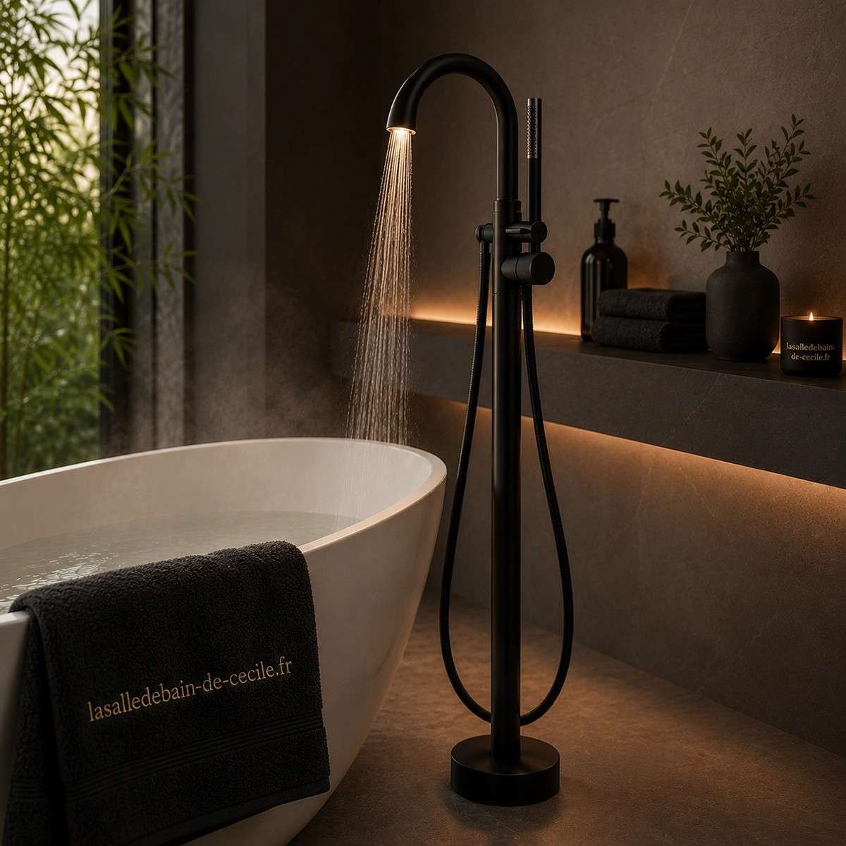Mitigeur baignoire au sol LED Fusion noir | Design moderne