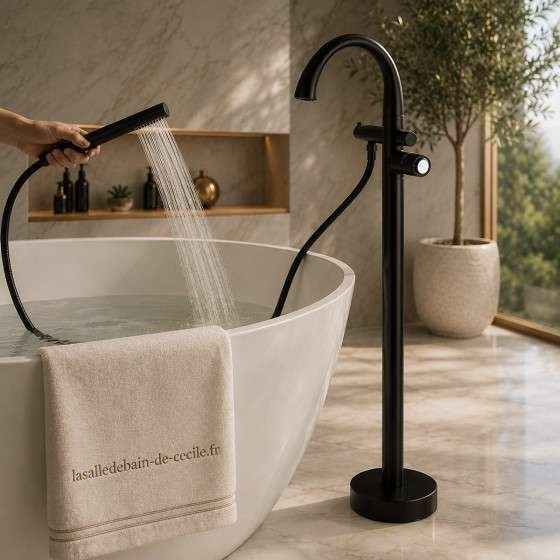 Mitigeur baignoire au sol LED Fusion noir | Design moderne