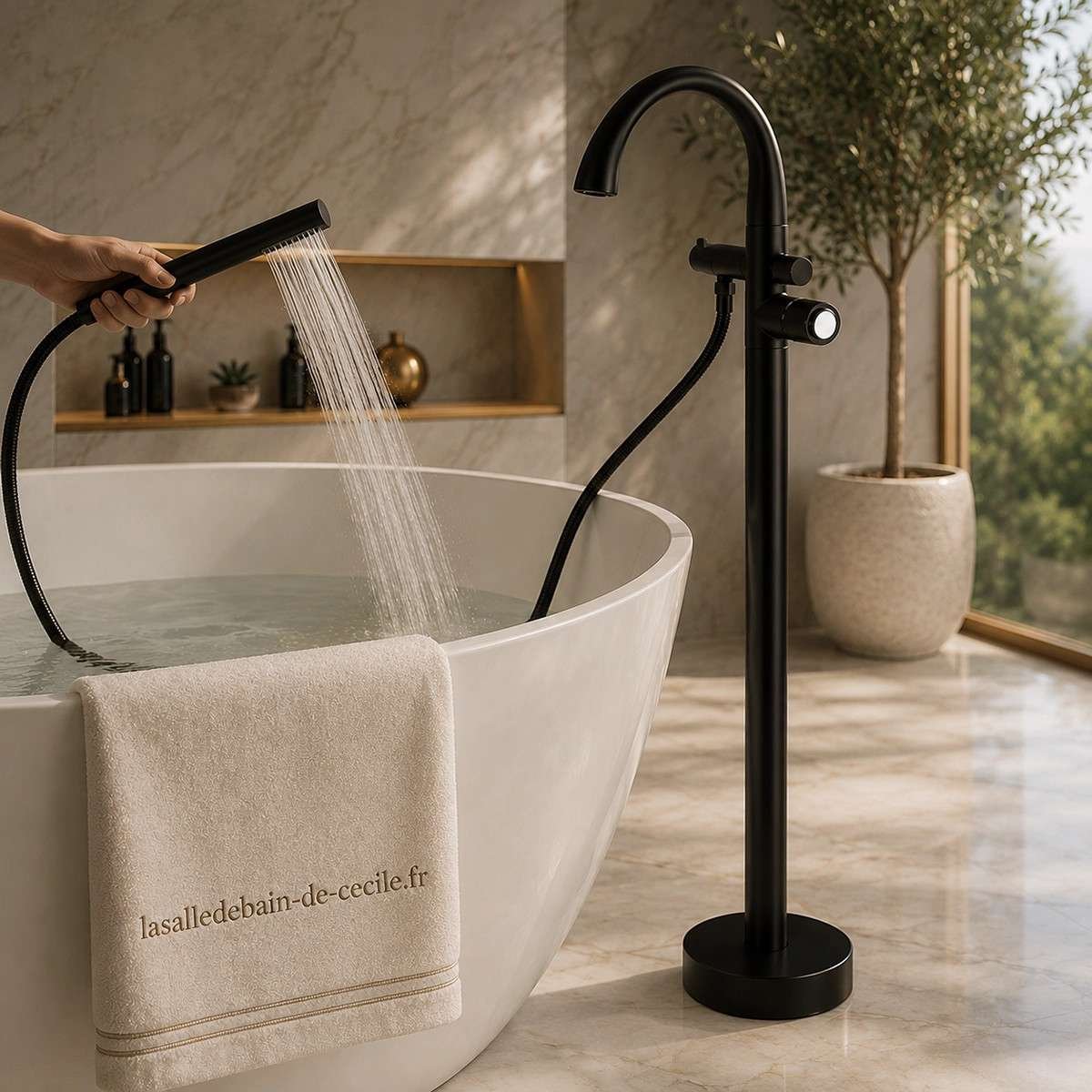 Mitigeur baignoire au sol LED Fusion noir | Design moderne