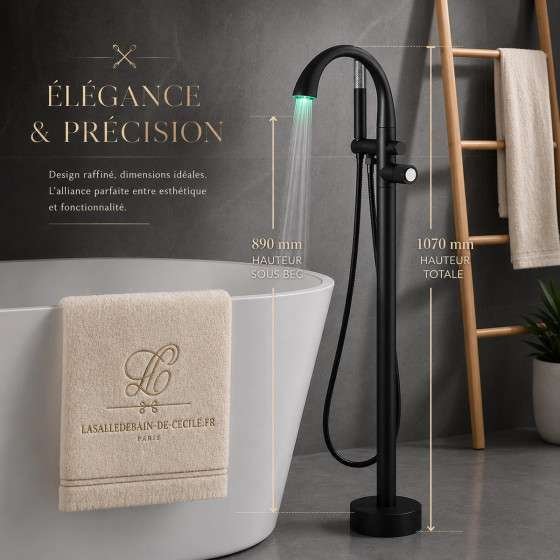Mitigeur baignoire au sol LED Fusion noir | Design moderne