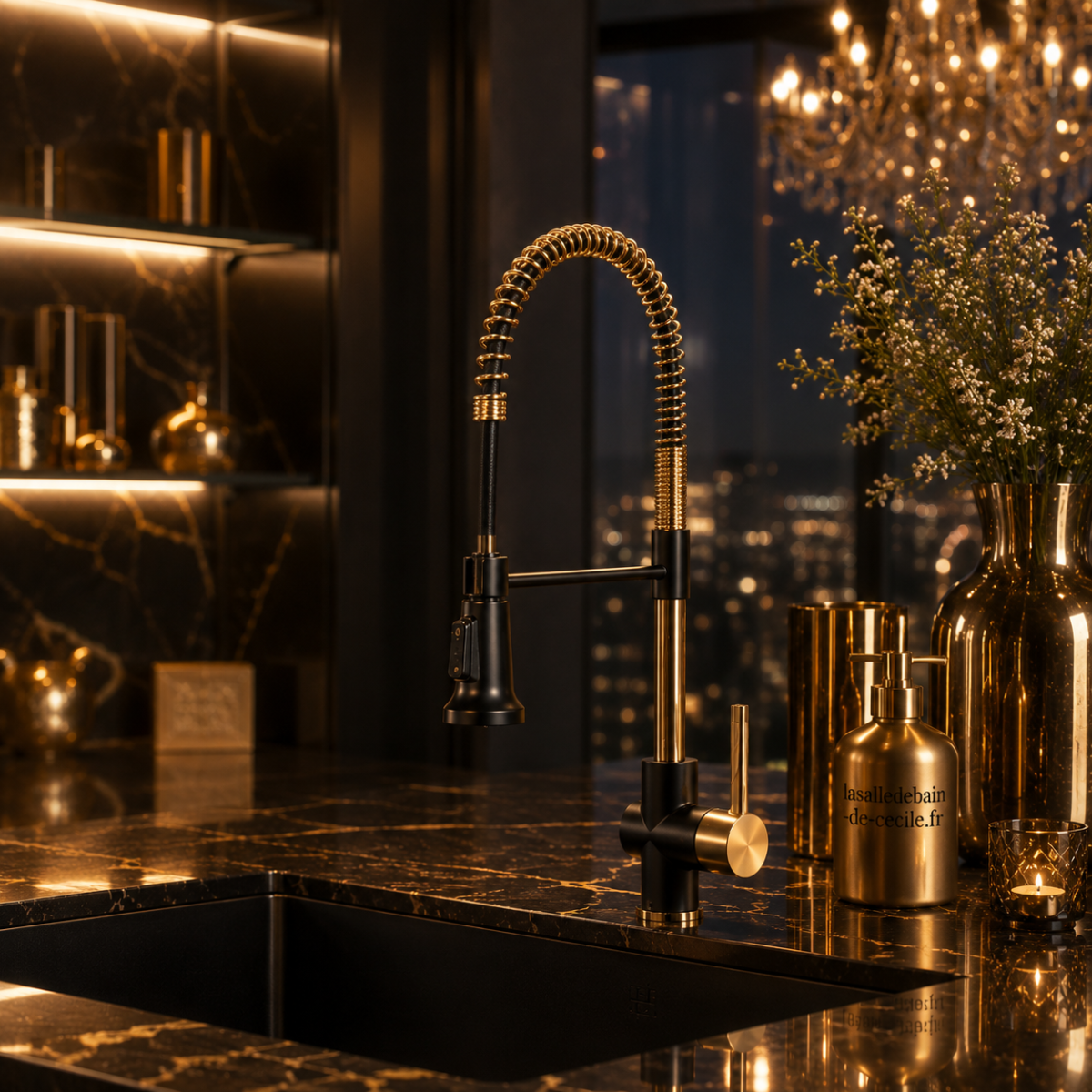 Mitigeur évier cuisine Lorks noir | Douchette extractible