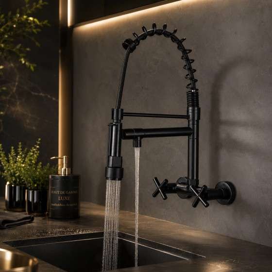 Mélangeur évier cuisine mural Gazoli – Noir design
