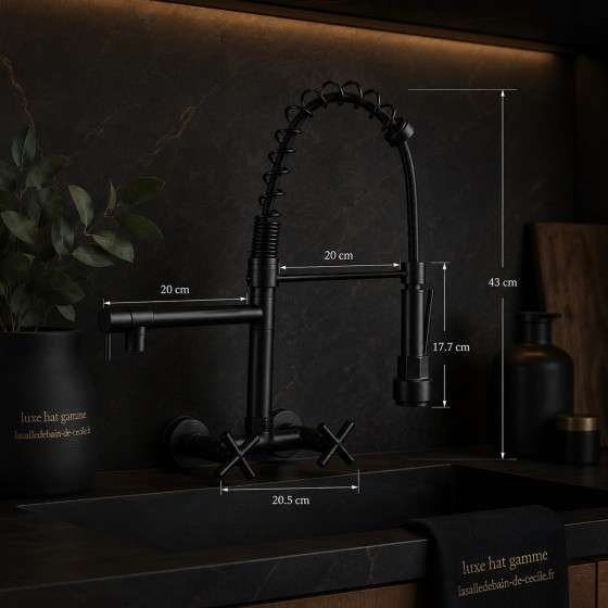 Mélangeur évier cuisine mural Gazoli – Noir design