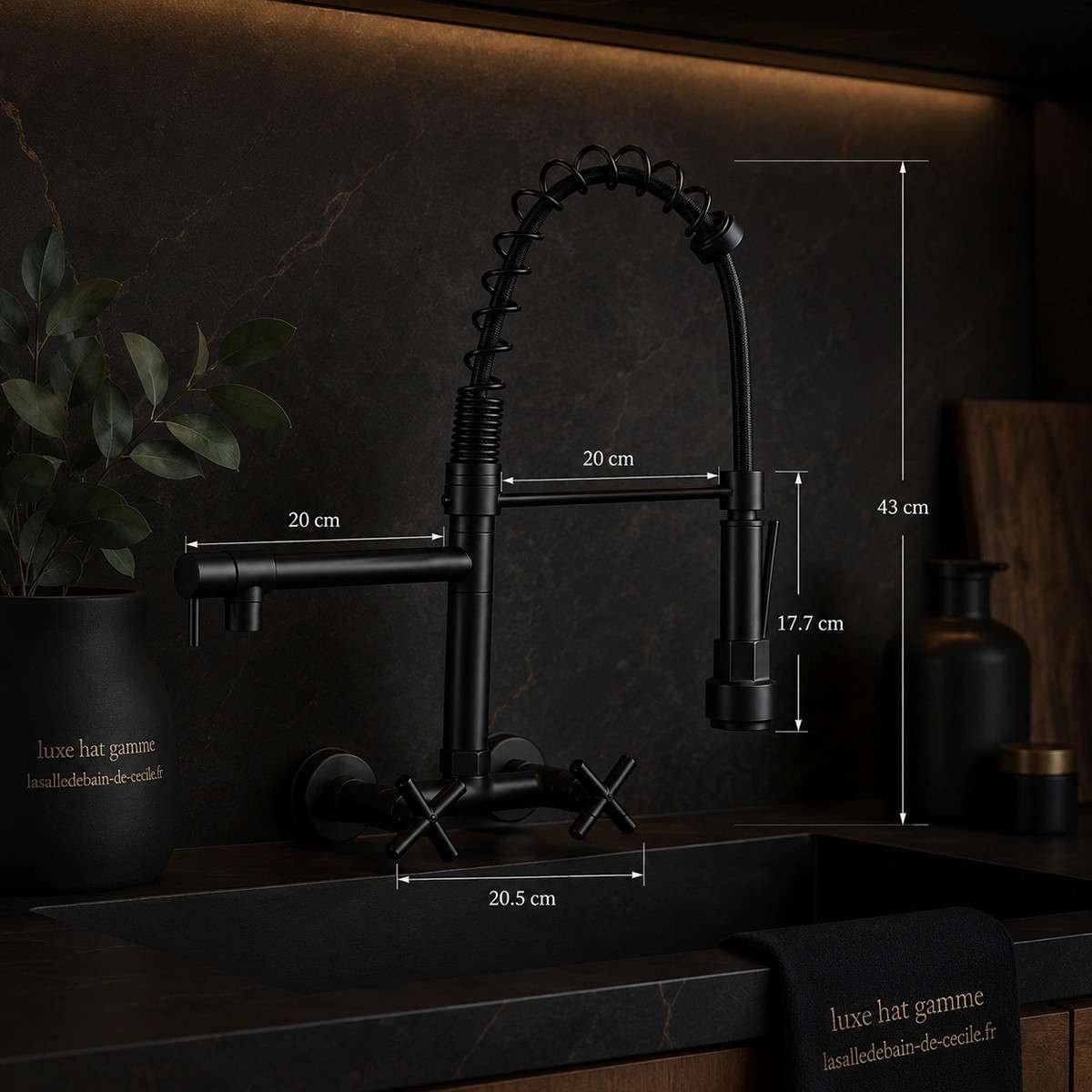 Mélangeur évier cuisine mural Gazoli – Noir design