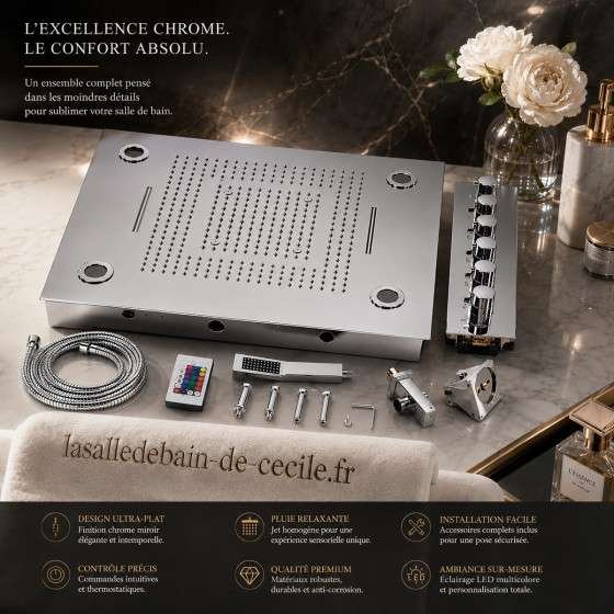 Ciel de pluie LED thermostatique Tiro – 800×600 mm