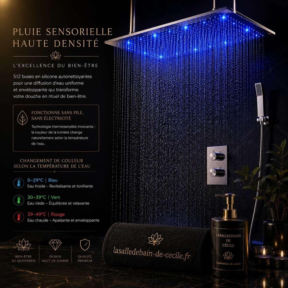 Ciel de pluie XXL LED Marbelle – Thermostatique chrome