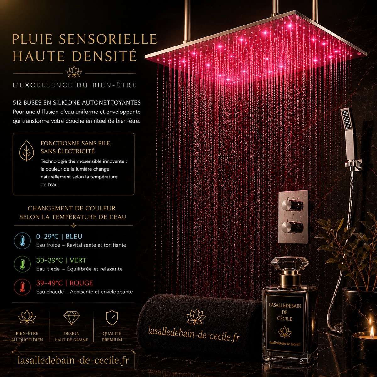 Ciel de pluie XXL LED Marbelle – Thermostatique chrome