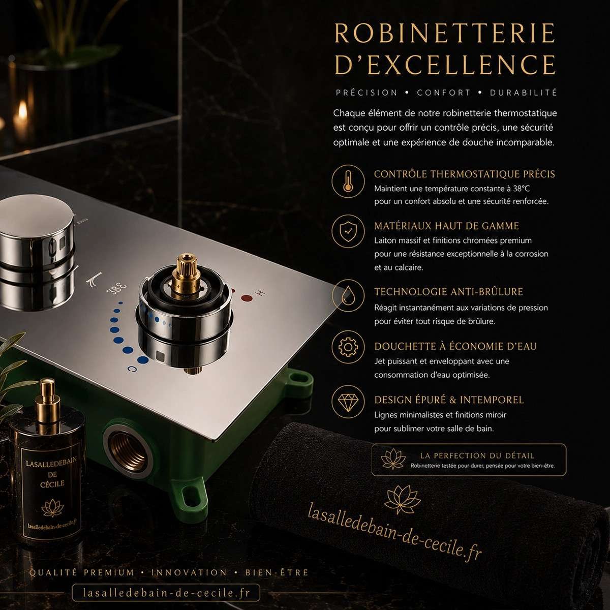 Ciel de pluie XXL LED Marbelle – Thermostatique chrome