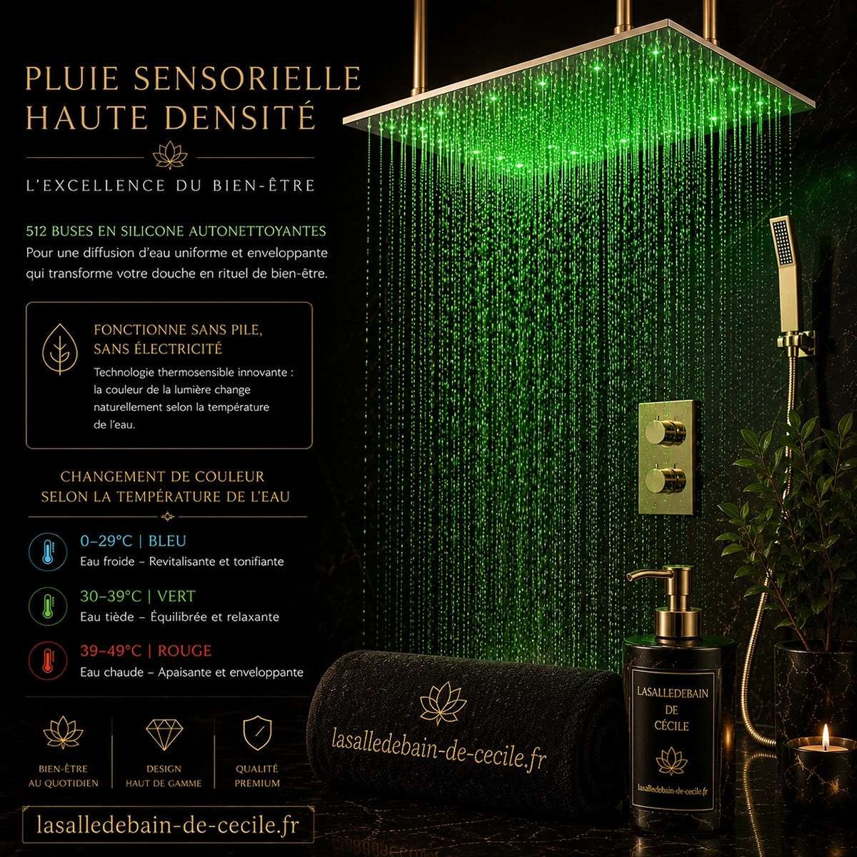 Ciel de pluie XXL LED Marbelle – Thermostatique chrome