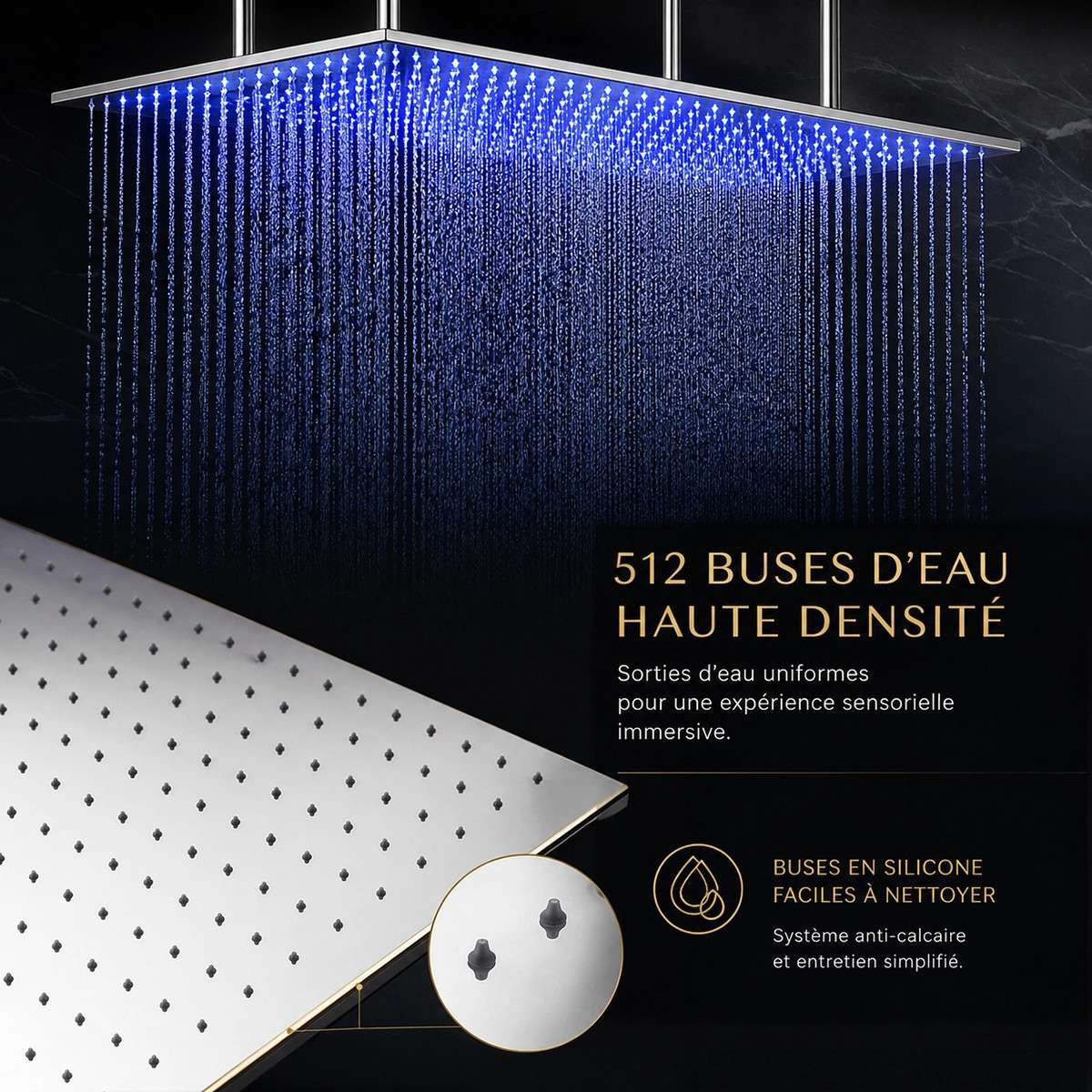 Ciel de pluie XXL LED Marbelle – Thermostatique chrome