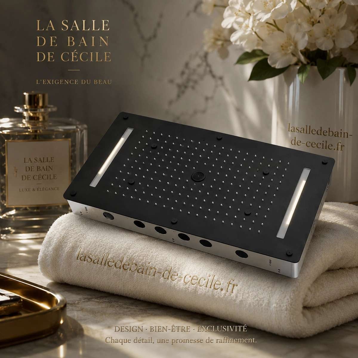Ciel de pluie LED thermostatique Monza – Noir luxe