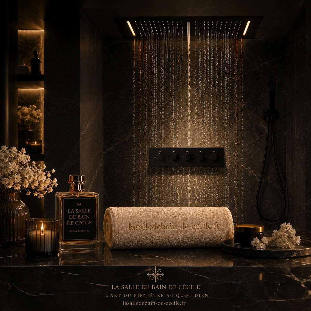 Ciel de pluie LED thermostatique Monza – Noir luxe