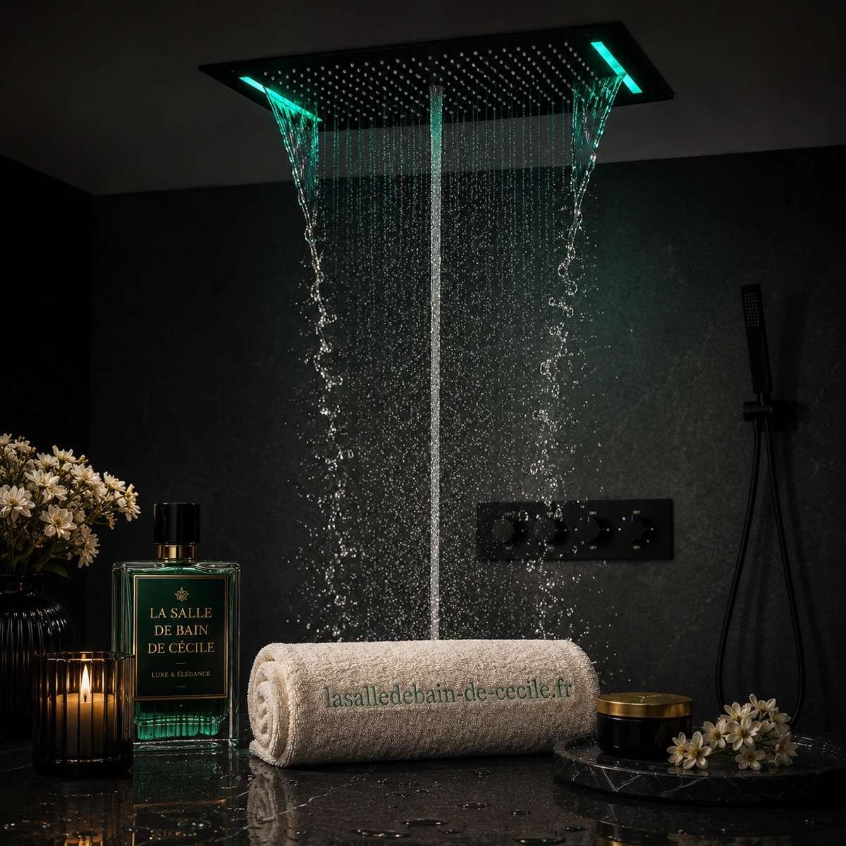 Ciel de pluie LED thermostatique Monza – Noir luxe
